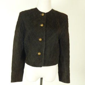 CAROLINE MOORE channel quilted lamb leather SUEDE JACKET blazer cropped vintage